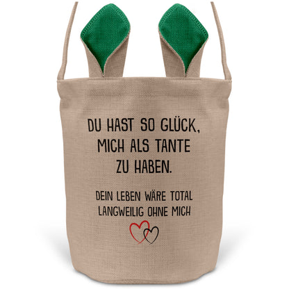 22Feels® Neffe Nichte Kinder Osterkorb von Tante mit Henkel Ostergeschenk Tragetasche Ostern Deko Osternest Körbchen Hasenohren (Beige/Grün)-Ostern Tragetasche-22Feels