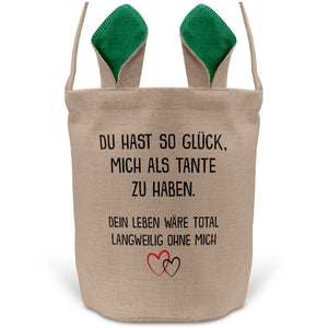 22Feels® Neffe Nichte Kinder Osterkorb von Tante mit Henkel Ostergeschenk Tragetasche Ostern Deko Osternest Körbchen Hasenohren (Beige/Grün)-Ostern Tragetasche-22Feels