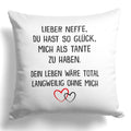 22Feels® Neffe Geschenk von der Tante - Kissen mit Spruch (Weiss 40x40cm)-Kissen Weiss 40x40-22Feels