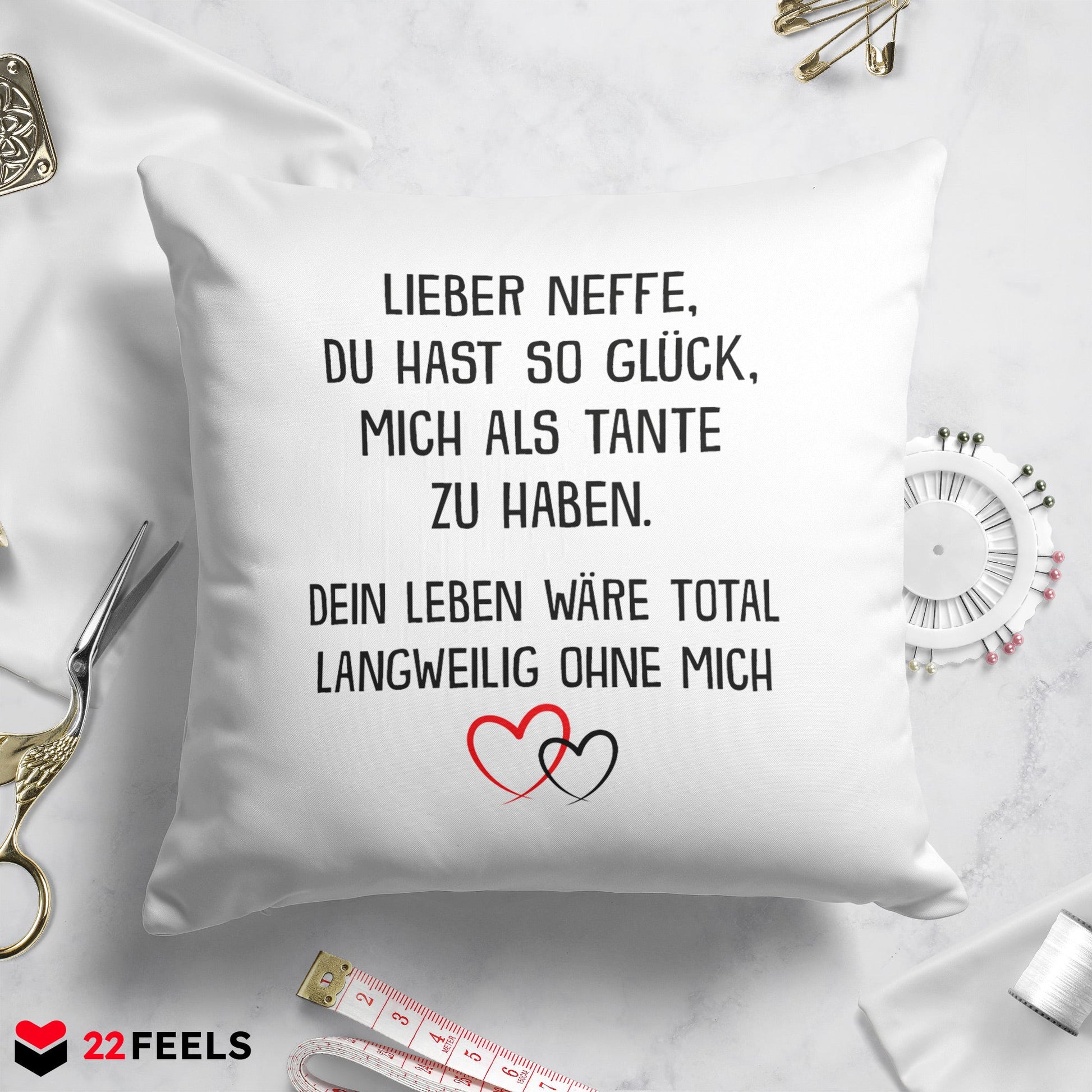 22Feels® Neffe Geschenk von der Tante - Kissen mit Spruch (Weiss 40x40cm)-Kissen Weiss 40x40-22Feels