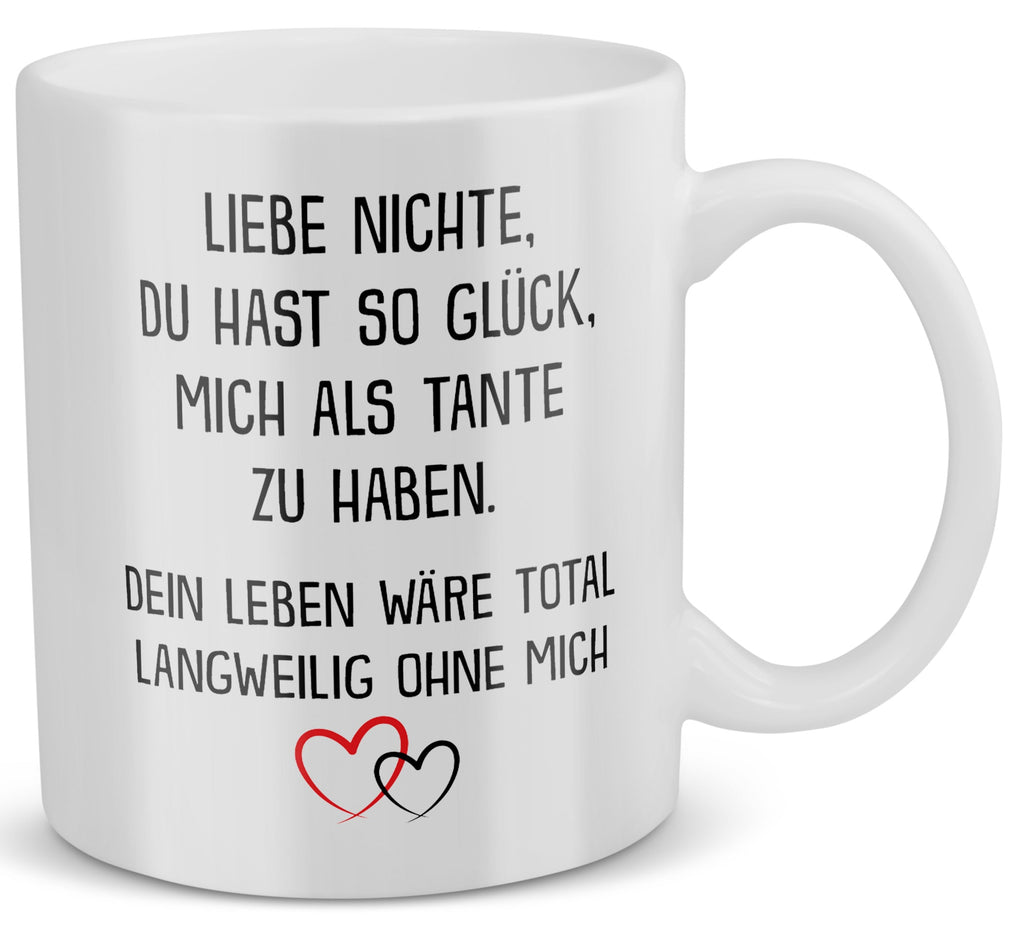 22Feels® Nichte Geschenk von Tante - Tasse mit Spruch: Glück mich zu haben (Weiss, 320ml)-Weisse Tasse 320ml-22Feels