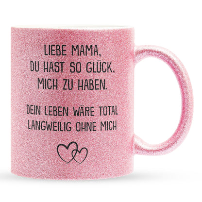 22Feels® Mama Geschenk - Glitzertasse mit Spruch (Pink, 320ml)-Glitzertasse Pink 320ml-22Feels