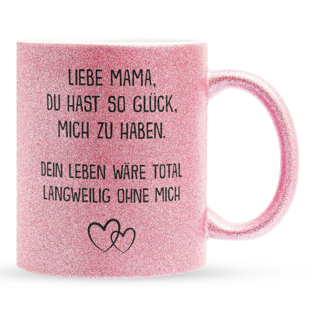 22Feels® Mama Geschenk - Glitzertasse mit Spruch (Pink, 320ml)-Glitzertasse Pink 320ml-22Feels