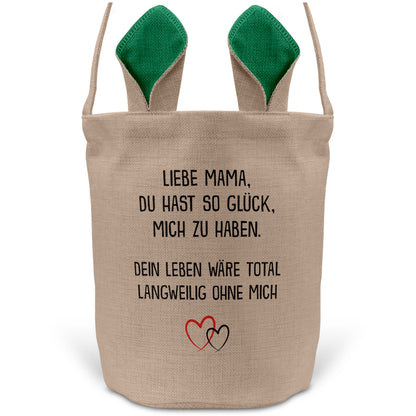 22Feels® Mama Osterkorb von Tochter Mutter mit Henkel Ostergeschenk Tragetasche Ostern Deko Osternest Körbchen Hasenohren (Beige/Grün)-Ostern Tragetasche-22Feels