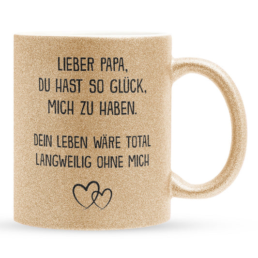 22Feels® Papa Geschenk - Glitzertasse mit Spruch (Gold, 320ml)-Glitzertasse Gold 320ml-22Feels