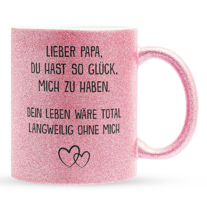 22Feels® Papa Geschenk - Glitzertasse mit Spruch (Pink, 320ml)-Glitzertasse Pink 320ml-22Feels
