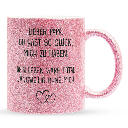 22Feels® Papa Geschenk - Glitzertasse mit Spruch (Pink, 320ml)-Glitzertasse Pink 320ml-22Feels