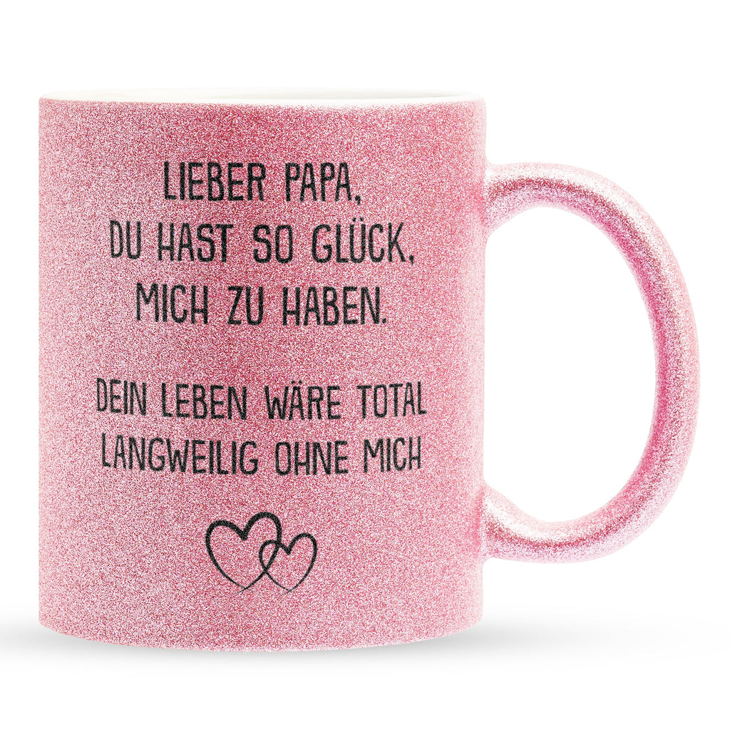 22Feels® Papa Geschenk - Glitzertasse mit Spruch (Pink, 320ml)-Glitzertasse Pink 320ml-22Feels