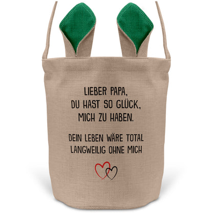 22Feels® Papa Osterkorb Vater mit Henkel Ostergeschenk Tragetasche Ostern Deko Osternest Körbchen Hasenohren (Beige/Grün)-Ostern Tragetasche-22Feels