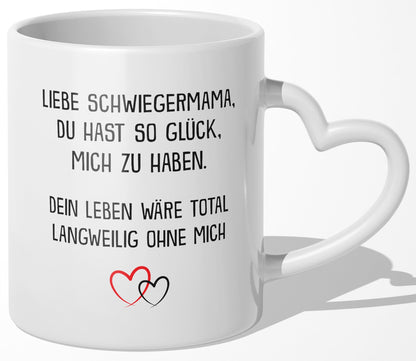 22Feels® Schwiegermutter Geschenk - Tasse mit Spruch (Herzhenkel, Weiss, 320ml)-Tasse Weiss Herzhenkel 320ml-22Feels