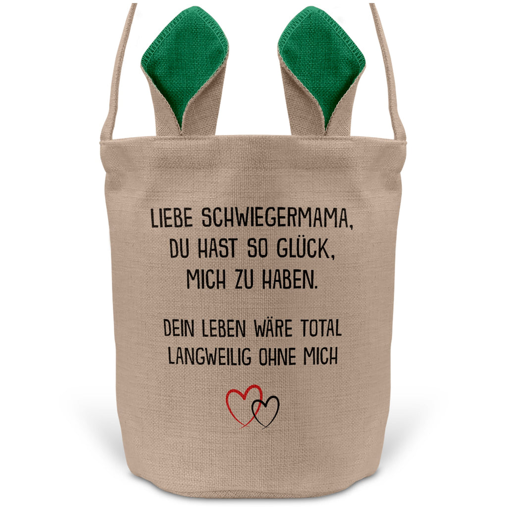 22Feels® Schwiegermama Schwiegereltern Osterkorb mit Henkel Ostergeschenk Tragetasche Ostern Deko Osternest Körbchen Hasenohren (Beige/Grün)-Ostern Tragetasche-22Feels