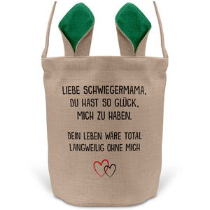 22Feels® Schwiegermama Schwiegereltern Osterkorb mit Henkel Ostergeschenk Tragetasche Ostern Deko Osternest Körbchen Hasenohren (Beige/Grün)-Ostern Tragetasche-22Feels