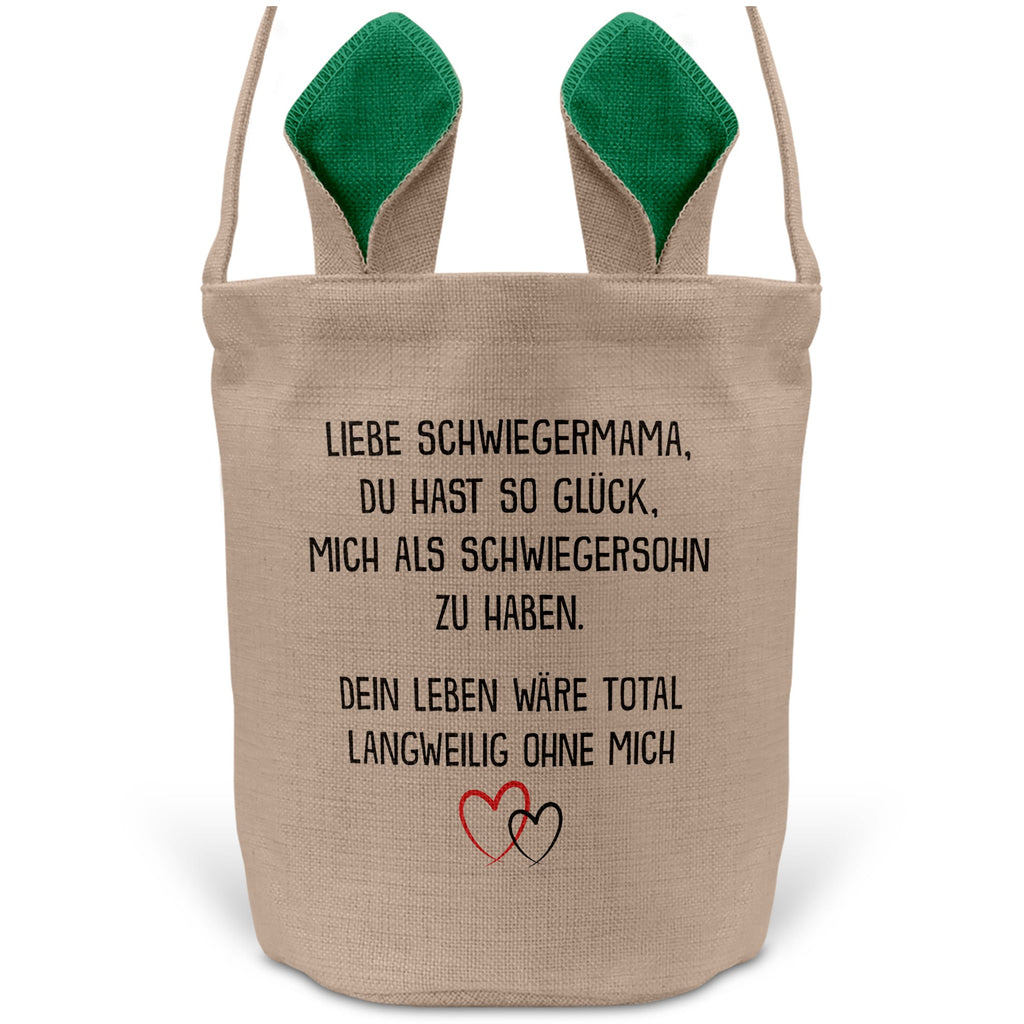 22Feels® Schwiegermama Osterkorb von Schwiegersohn mit Henkel Ostergeschenk Tragetasche Ostern Deko Osternest Körbchen Hasenohren (Beige/Grün)-Ostern Tragetasche-22Feels