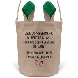 22Feels® Schwiegermama Osterkorb von Schwiegersohn mit Henkel Ostergeschenk Tragetasche Ostern Deko Osternest Körbchen Hasenohren (Beige/Grün)-Ostern Tragetasche-22Feels