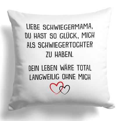 22Feels® Schwiegermutter Geschenk von der Schwiegertochter bzw. Braut - Kissen mit Spruch (Weiss 40x40cm)-Kissen Weiss 40x40-22Feels