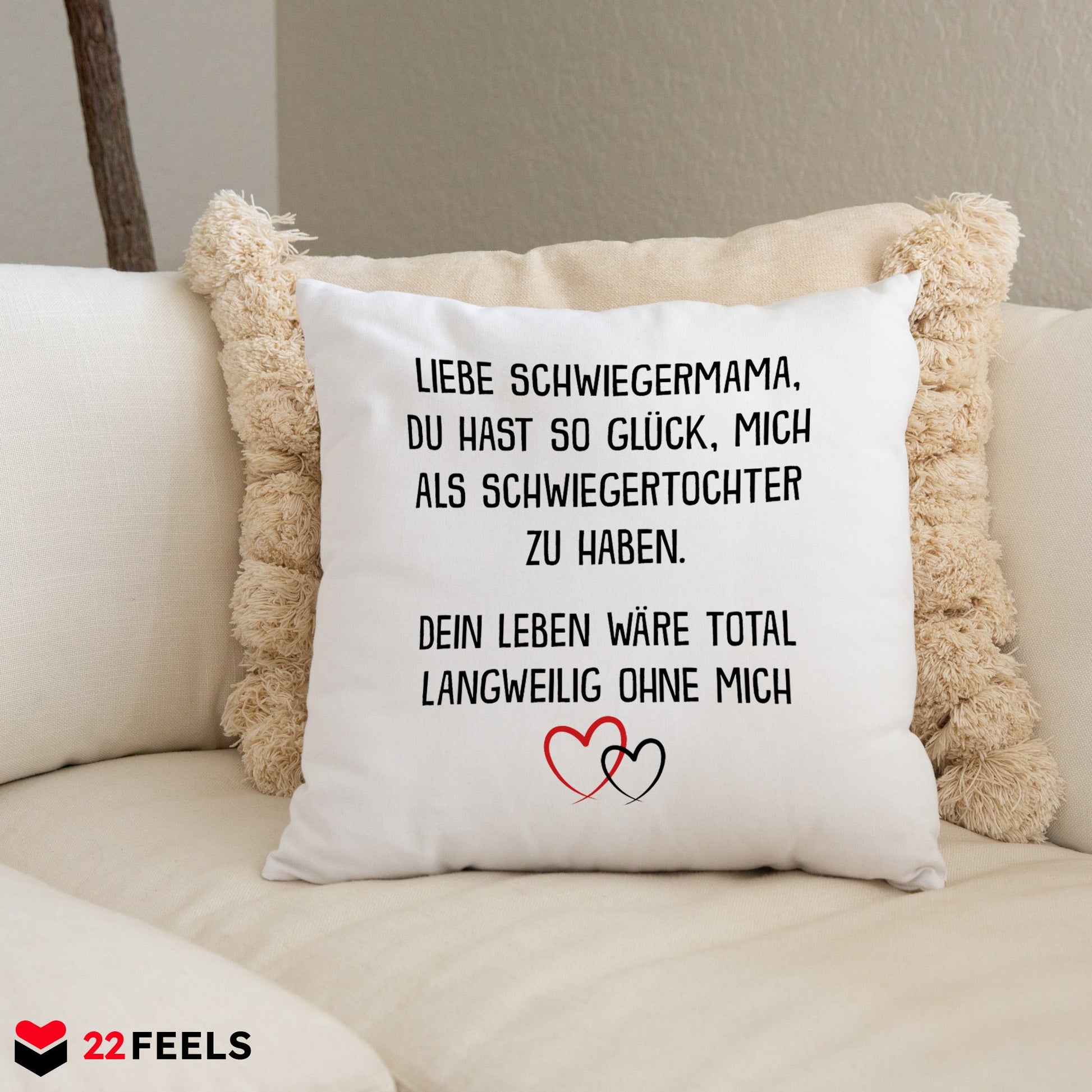 22Feels® Schwiegermutter Geschenk von der Schwiegertochter bzw. Braut - Kissen mit Spruch (Weiss 40x40cm)-Kissen Weiss 40x40-22Feels