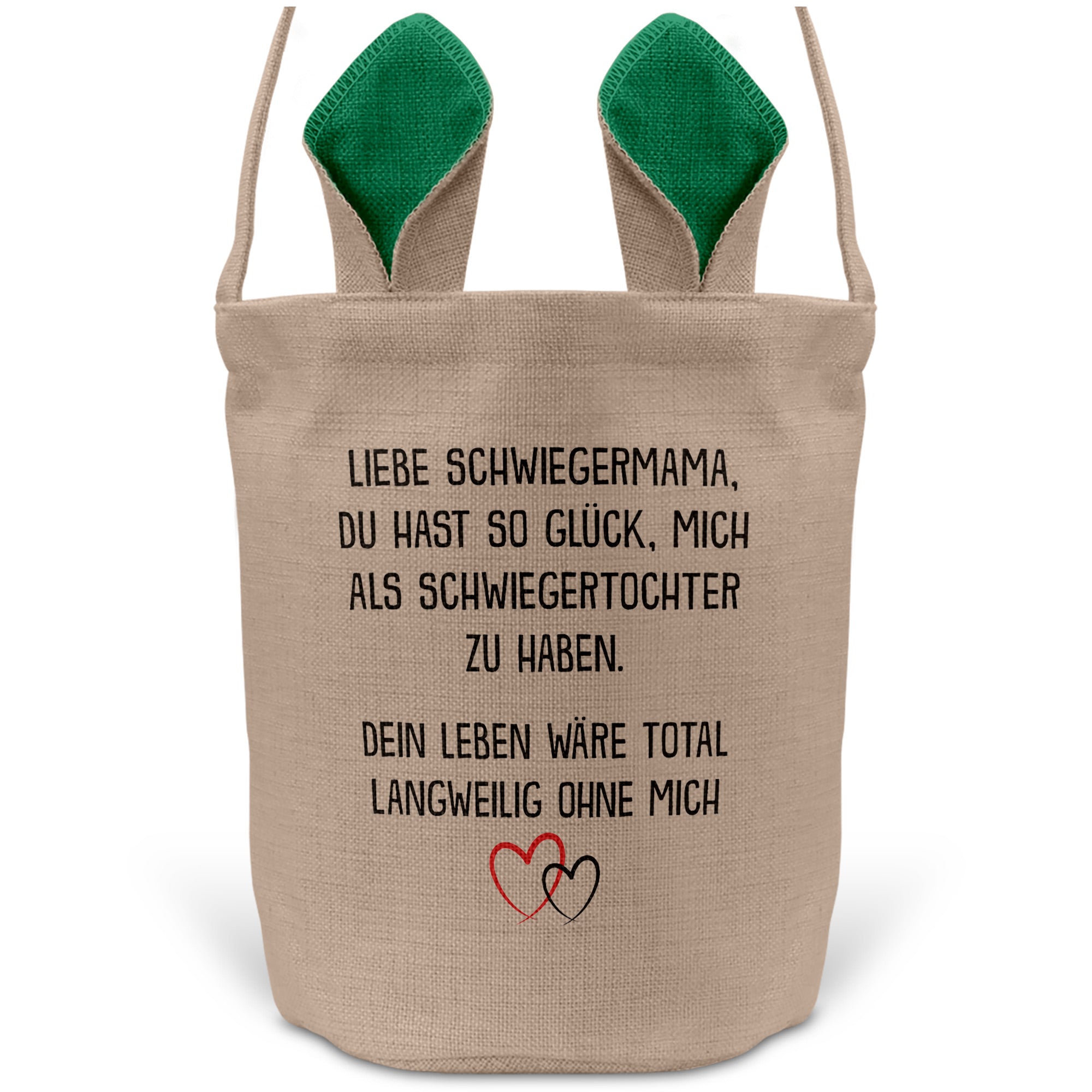 22Feels® Schwiegermama Osterkorb von Schwiegertochter mit Henkel Ostergeschenk Tragetasche Ostern Deko Osternest Körbchen Hasenohren (Beige/Grün)-Ostern Tragetasche-22Feels