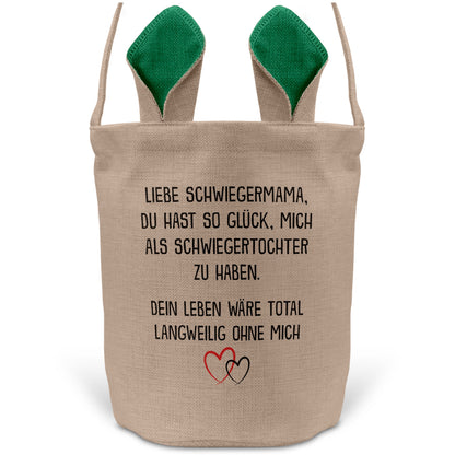 22Feels® Schwiegermama Osterkorb von Schwiegertochter mit Henkel Ostergeschenk Tragetasche Ostern Deko Osternest Körbchen Hasenohren (Beige/Grün)-Ostern Tragetasche-22Feels