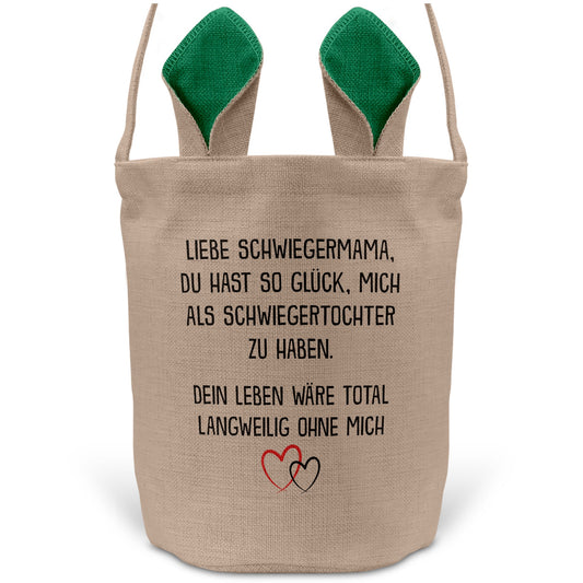 22Feels® Schwiegermama Osterkorb von Schwiegertochter mit Henkel Ostergeschenk Tragetasche Ostern Deko Osternest Körbchen Hasenohren (Beige/Grün)-Ostern Tragetasche-22Feels
