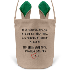 22Feels® Schwiegermama Osterkorb von Schwiegertochter mit Henkel Ostergeschenk Tragetasche Ostern Deko Osternest Körbchen Hasenohren (Beige/Grün)-Ostern Tragetasche-22Feels