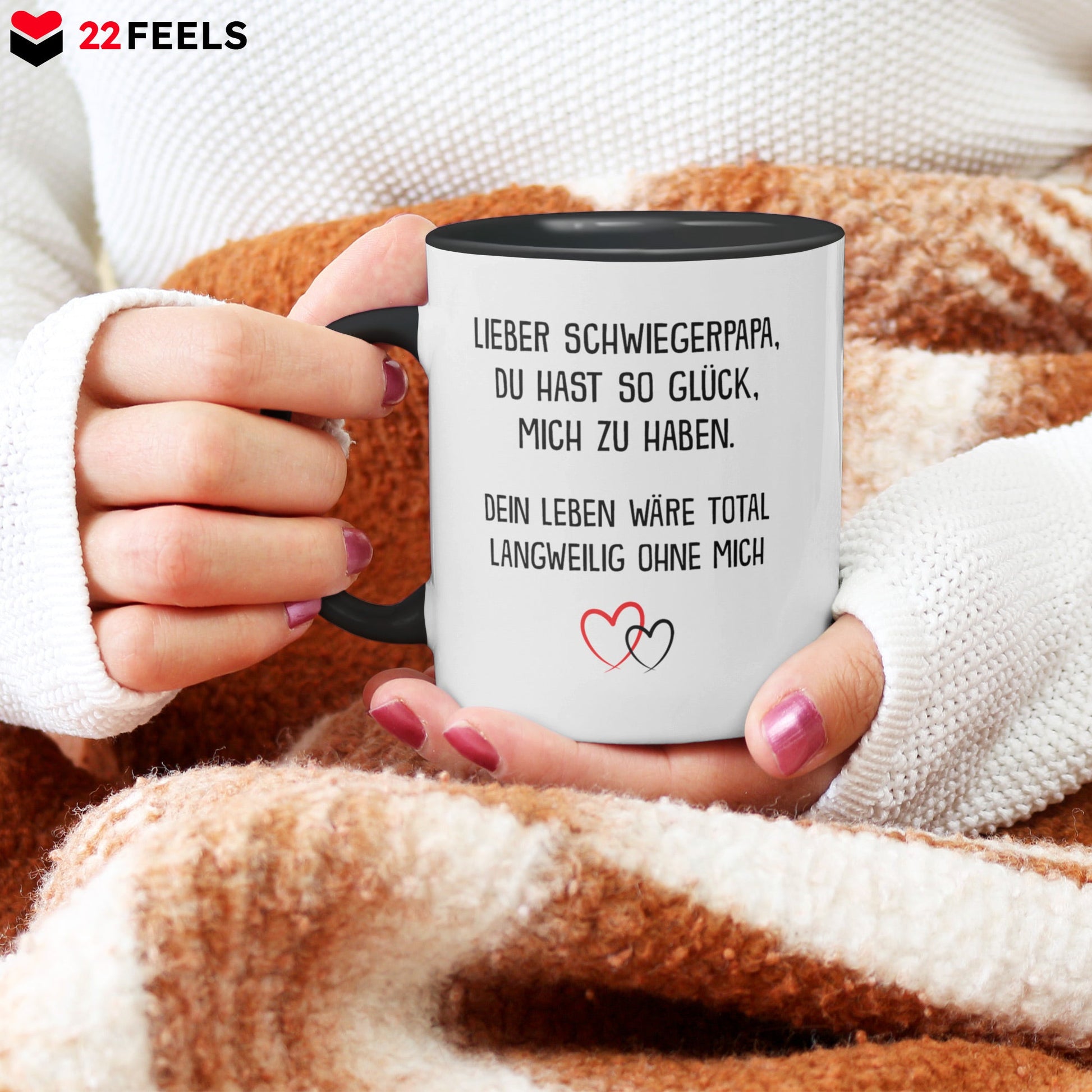 22Feels® Schwiegerpapa Geschenk - Tasse mit Spruch (Weiss-Schwarz, 320ml)-TwoTone Tasse Weiss-Schwarz 320ml-22Feels