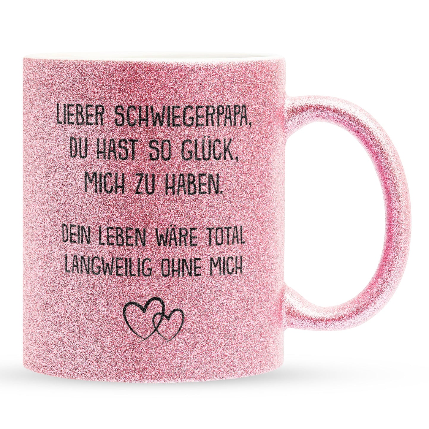 22Feels® Schwiegerpapa Geschenk - Glitzertasse mit Spruch (Pink, 320ml)-Glitzertasse Pink 320ml-22Feels