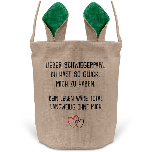 22Feels® Schwiegerpapa Osterkorb mit Henkel Ostergeschenk Tragetasche Ostern Deko Osternest Körbchen Hasenohren (Beige/Grün)-Ostern Tragetasche-22Feels