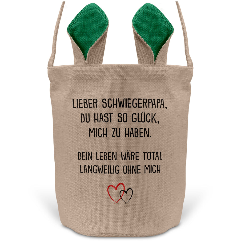 22Feels® Schwiegerpapa Osterkorb mit Henkel Ostergeschenk Tragetasche Ostern Deko Osternest Körbchen Hasenohren (Beige/Grün)-Ostern Tragetasche-22Feels