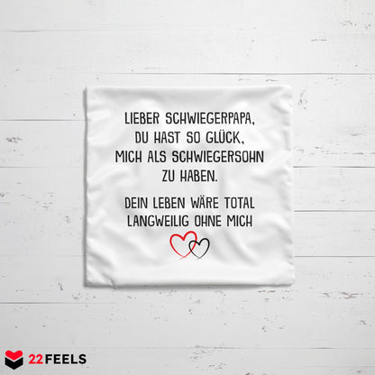 22Feels® Schwiegervater Geschenk vom Schwiegersohn bzw. Bräutigam - Kissen mit Spruch (Weiss 40x40cm)-Kissen Weiss 40x40-22Feels