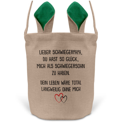 22Feels® Schwiegerpapa Osterkorb von Schwiegersohn mit Henkel Ostergeschenk Tragetasche Ostern Deko Osternest Körbchen Hasenohren (Beige/Grün)-Ostern Tragetasche-22Feels
