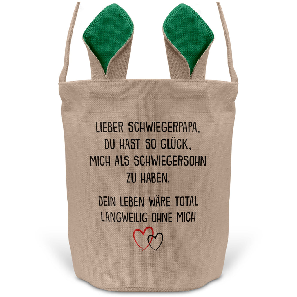 22Feels® Schwiegerpapa Osterkorb von Schwiegersohn mit Henkel Ostergeschenk Tragetasche Ostern Deko Osternest Körbchen Hasenohren (Beige/Grün)-Ostern Tragetasche-22Feels