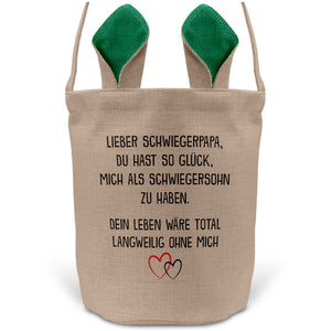 22Feels® Schwiegerpapa Osterkorb von Schwiegersohn mit Henkel Ostergeschenk Tragetasche Ostern Deko Osternest Körbchen Hasenohren (Beige/Grün)-Ostern Tragetasche-22Feels