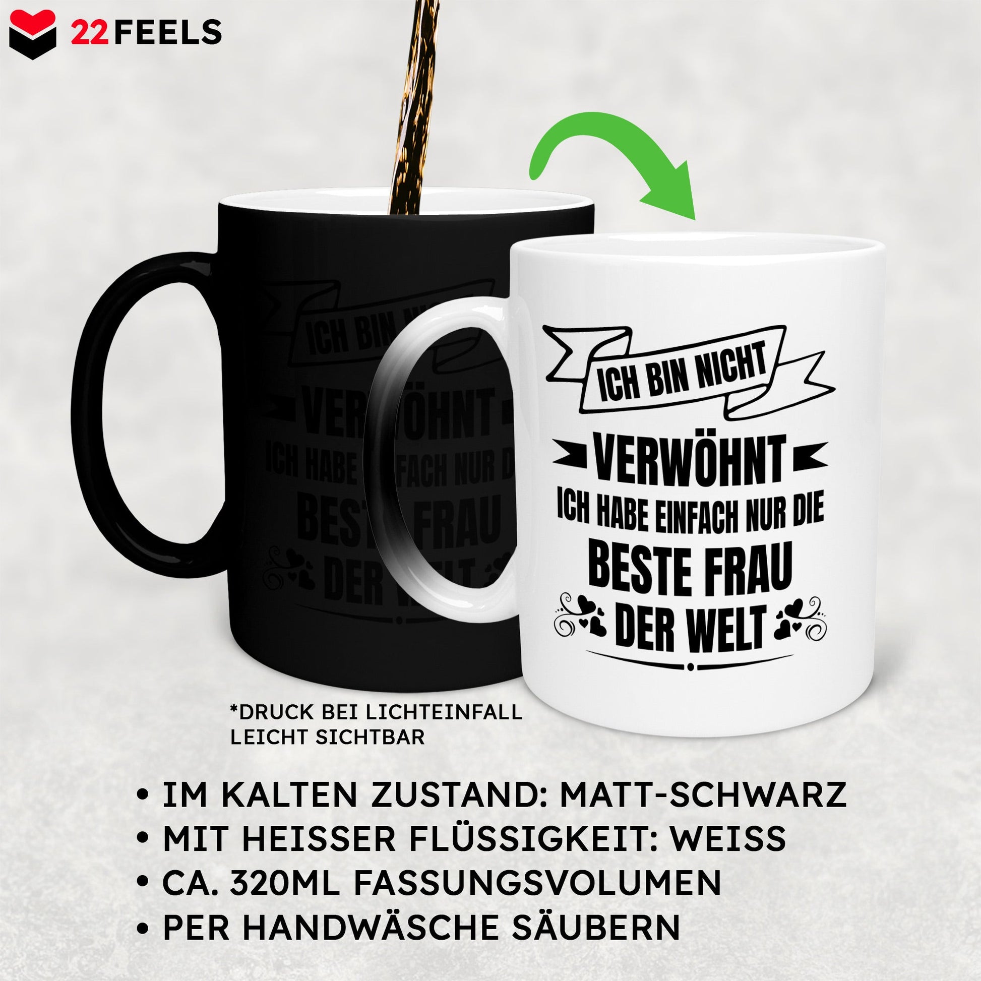 22Feels® Ehemann Geschenk zum Hochzeitstag, Valentinstag etc. - Zaubertasse mit Spruch (Matt-Schwarz und Weiss, 320ml)-Farbwechsel Tasse Matt 320ml-22Feels
