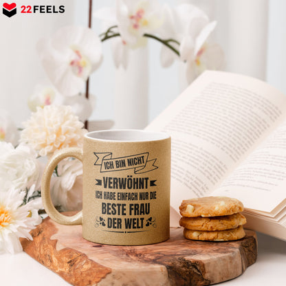 22Feels® Ehemann Geschenk zum Hochzeitstag, Valentinstag etc. - Glitzertasse mit Spruch (Gold, 320ml)-Glitzertasse Gold 320ml-22Feels