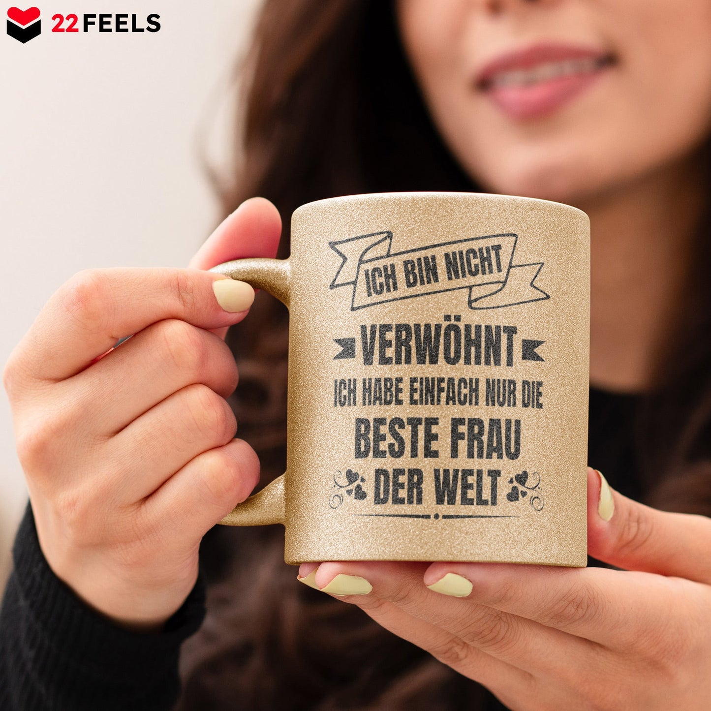 22Feels® Ehemann Geschenk zum Hochzeitstag, Valentinstag etc. - Glitzertasse mit Spruch (Gold, 320ml)-Glitzertasse Gold 320ml-22Feels