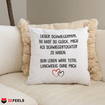 22Feels® Schwiegervater Geschenk von der Schwiegertochter bzw. Braut - Kissen mit Spruch (Weiss 40x40cm)-Kissen Weiss 40x40-22Feels