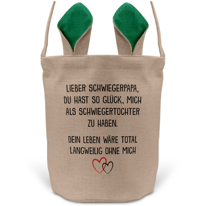 22Feels® Schwiegerpapa Osterkorb von Schwiegertochter mit Henkel Ostergeschenk Tragetasche Ostern Deko Osternest Körbchen Hasenohren (Beige/Grün)-Ostern Tragetasche-22Feels