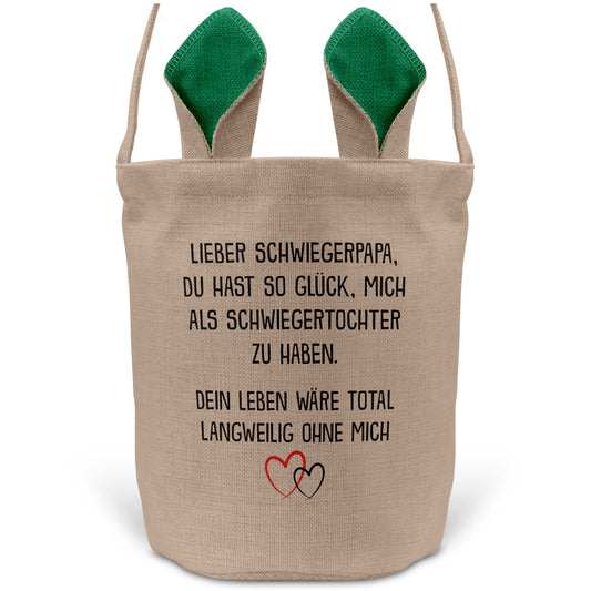 22Feels® Schwiegerpapa Osterkorb von Schwiegertochter mit Henkel Ostergeschenk Tragetasche Ostern Deko Osternest Körbchen Hasenohren (Beige/Grün)-Ostern Tragetasche-22Feels