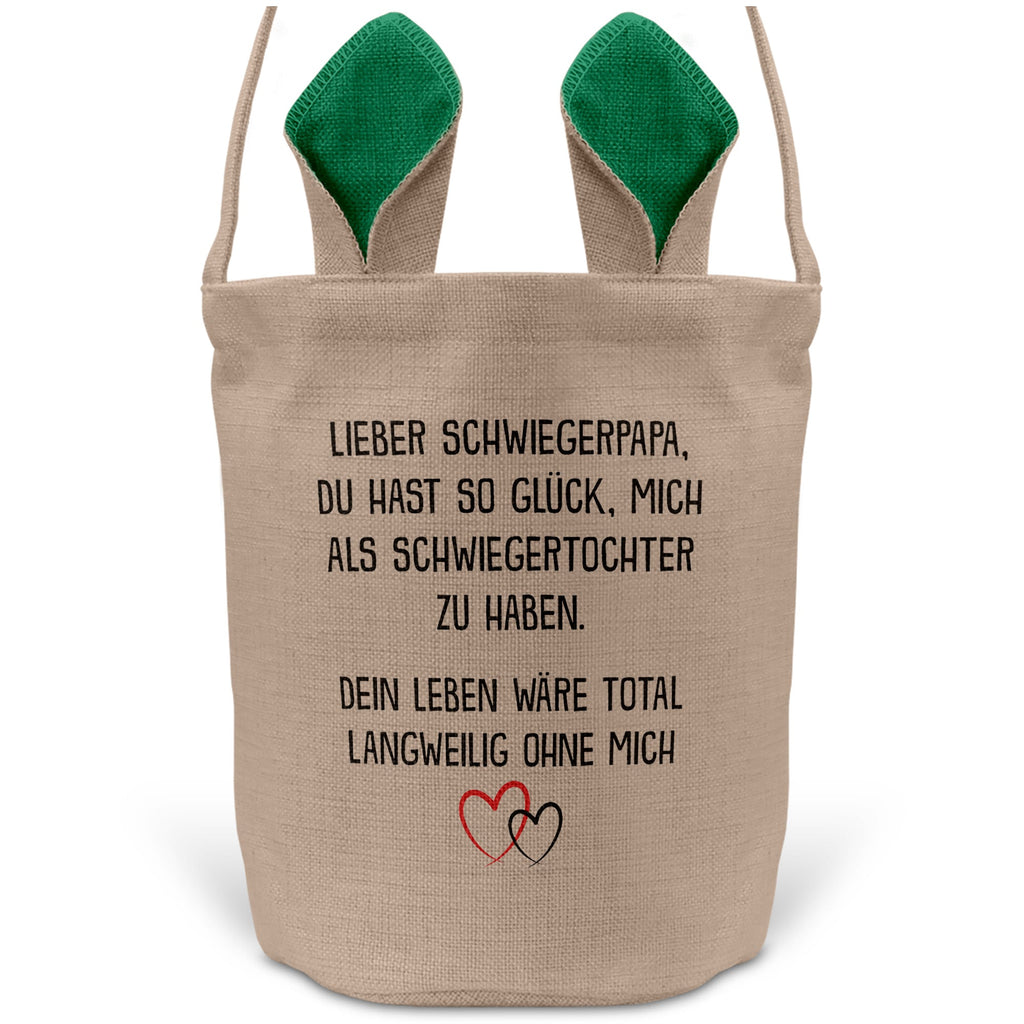 22Feels® Schwiegerpapa Osterkorb von Schwiegertochter mit Henkel Ostergeschenk Tragetasche Ostern Deko Osternest Körbchen Hasenohren (Beige/Grün)-Ostern Tragetasche-22Feels