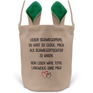 22Feels® Schwiegerpapa Osterkorb von Schwiegertochter mit Henkel Ostergeschenk Tragetasche Ostern Deko Osternest Körbchen Hasenohren (Beige/Grün)-Ostern Tragetasche-22Feels