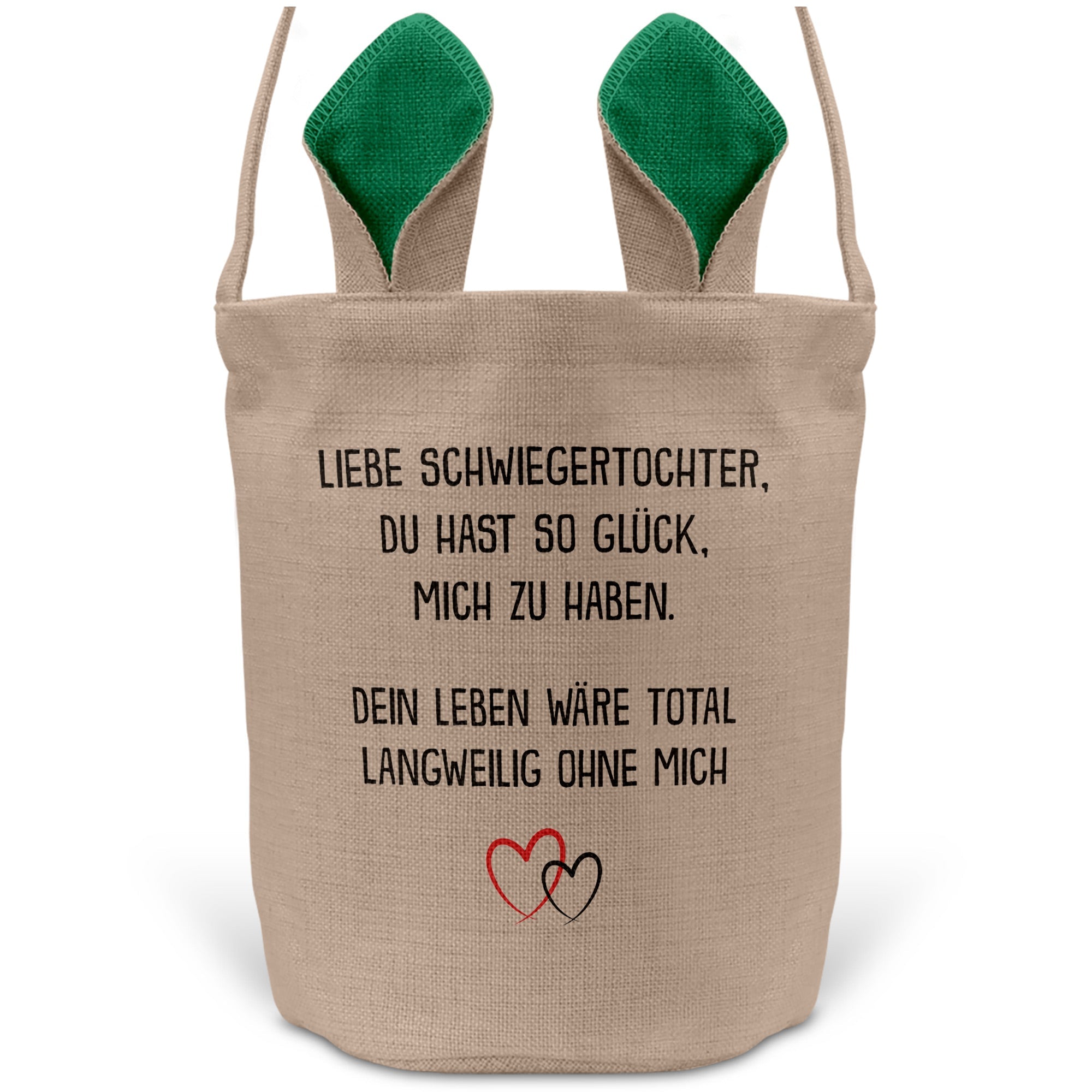 22Feels® Schwiegertochter Frauen Osterkorb mit Henkel Ostergeschenk Tragetasche Ostern Deko Osternest Körbchen Hasenohren (Beige/Grün)-Ostern Tragetasche-22Feels