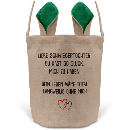 22Feels® Schwiegertochter Frauen Osterkorb mit Henkel Ostergeschenk Tragetasche Ostern Deko Osternest Körbchen Hasenohren (Beige/Grün)-Ostern Tragetasche-22Feels