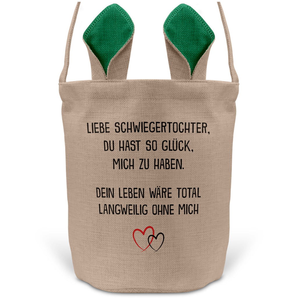 22Feels® Schwiegertochter Frauen Osterkorb mit Henkel Ostergeschenk Tragetasche Ostern Deko Osternest Körbchen Hasenohren (Beige/Grün)-Ostern Tragetasche-22Feels