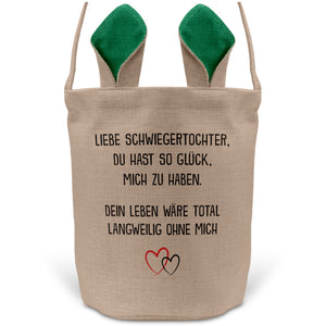 22Feels® Schwiegertochter Frauen Osterkorb mit Henkel Ostergeschenk Tragetasche Ostern Deko Osternest Körbchen Hasenohren (Beige/Grün)-Ostern Tragetasche-22Feels