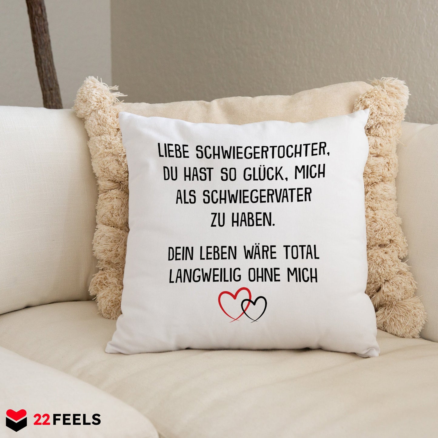 22Feels® Schwiegertochter Geschenk vom Schwiegerpapa - Kissen mit Spruch (Weiss 40x40cm)-Kissen Weiss 40x40-22Feels