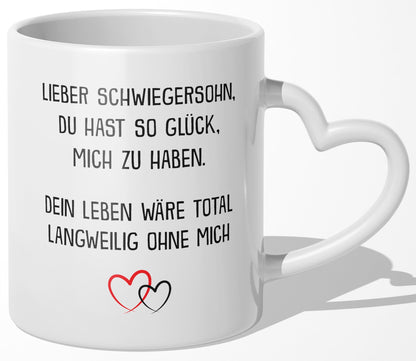 22Feels® Schwiegersohn Geschenk - Tasse mit Spruch (Herzhenkel, Weiss, 320ml)-Tasse Weiss Herzhenkel 320ml-22Feels