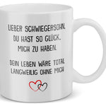 22Feels® Schwiegersohn Geschenk - Tasse mit Spruch: Glück mich zu haben (Weiss, 320ml)-Weisse Tasse 320ml-22Feels