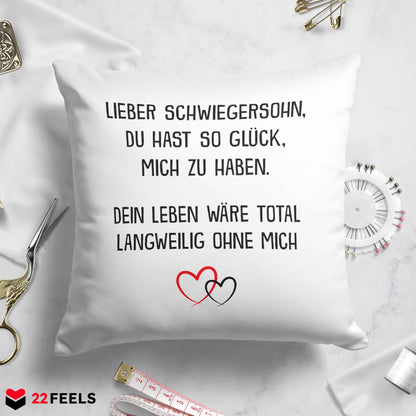 22Feels® Schwiegersohn Geschenk - Kissen mit Spruch (Weiss 40x40cm)-Kissen Weiss 40x40-22Feels