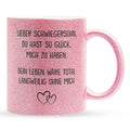22Feels® Schwiegersohn Geschenk - Glitzertasse mit Spruch (Pink, 320ml)-Glitzertasse Pink 320ml-22Feels
