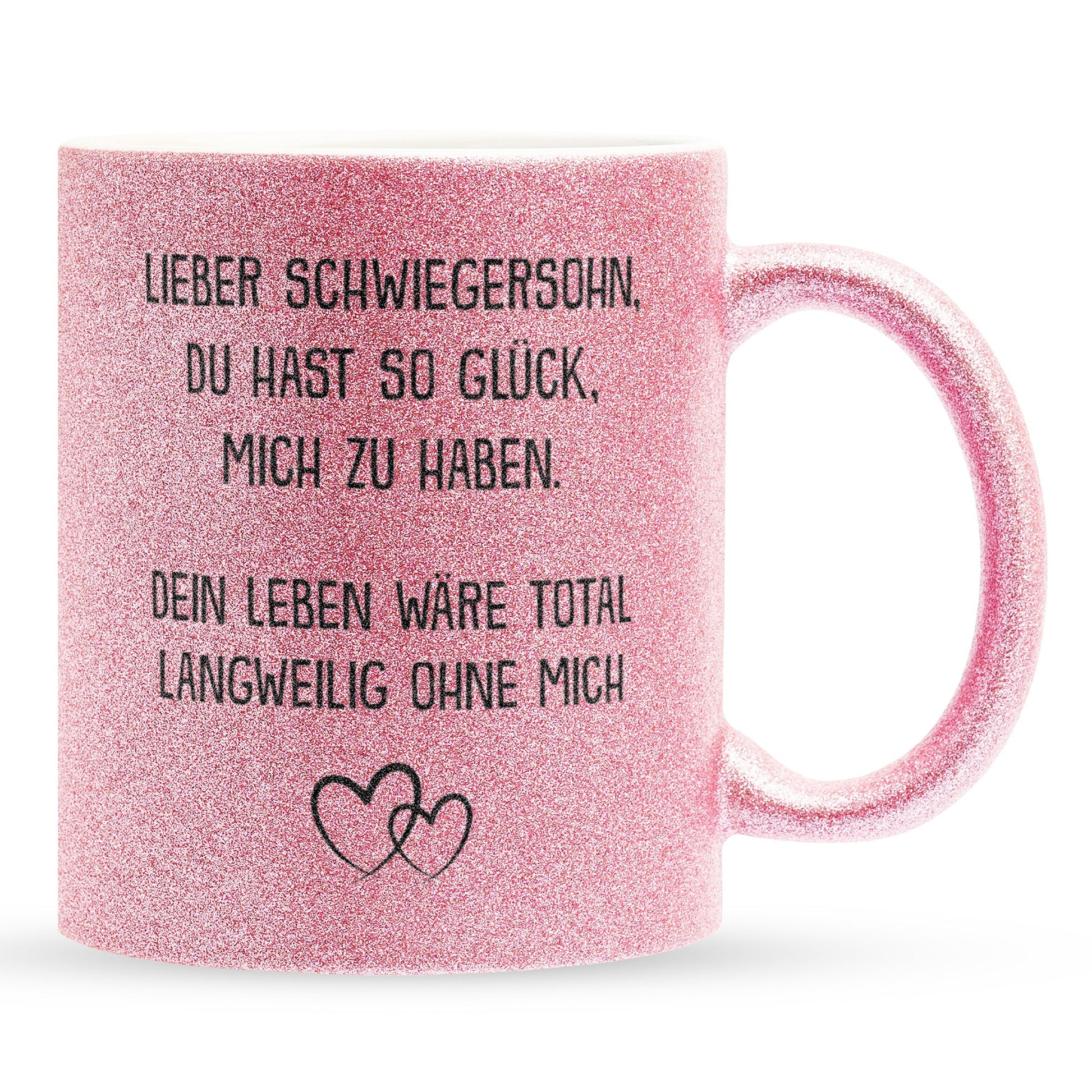 22Feels® Schwiegersohn Geschenk - Glitzertasse mit Spruch (Pink, 320ml)-Glitzertasse Pink 320ml-22Feels